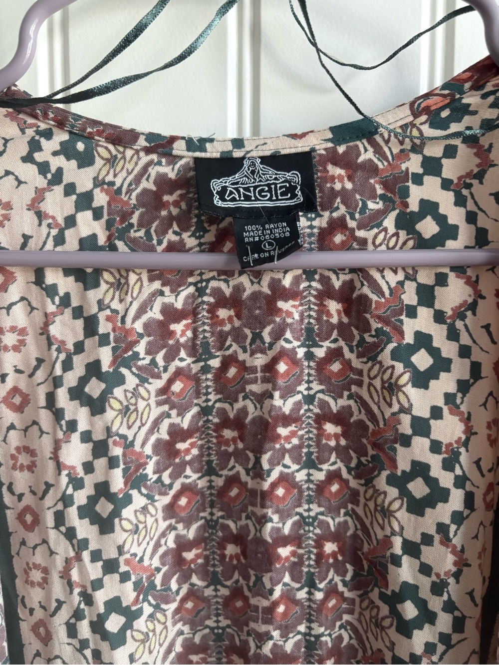 Angie Printed Open-Front Kimono in Teal, Rust and Cream - Picture 4 of 4